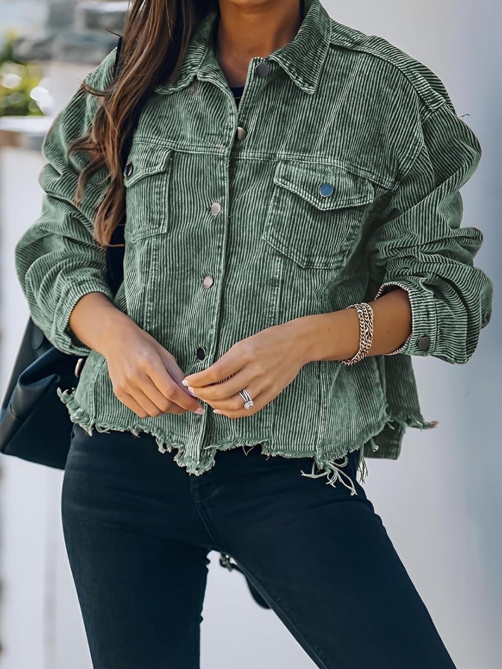 Green Corduroy Cropped Jacket - Picture 2 of 5